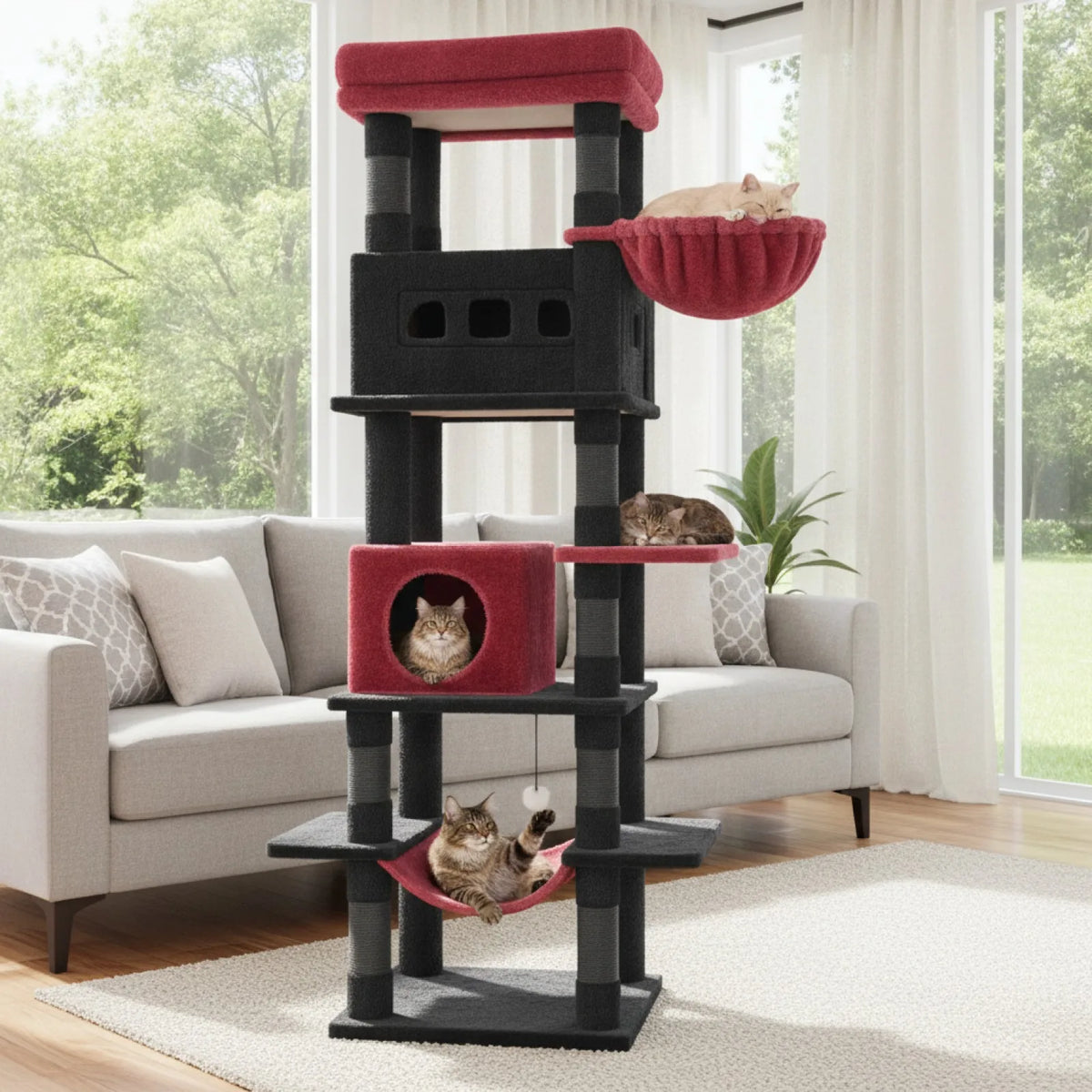 Arbre à chat XXL 170 cm noir rouge 3
