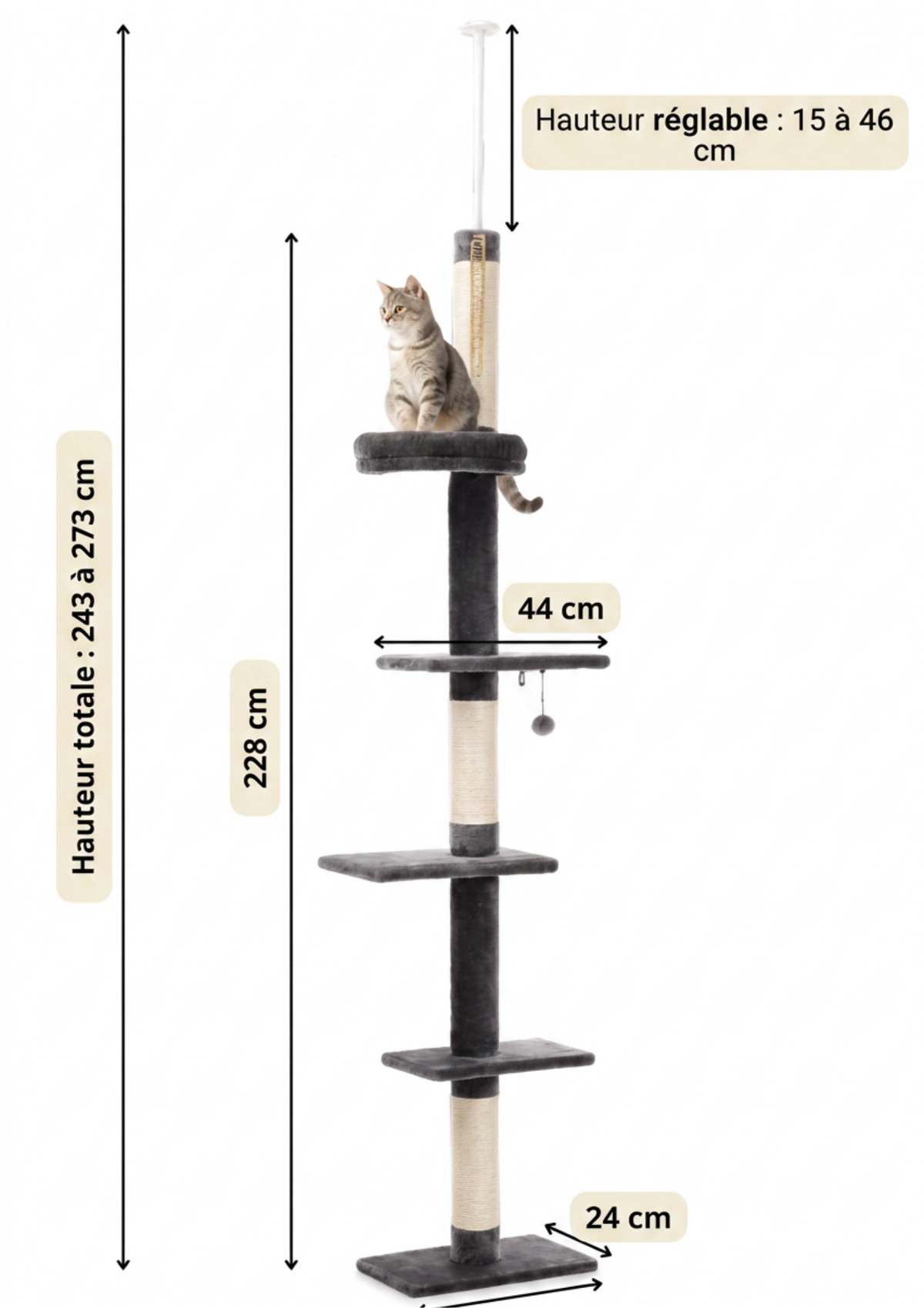 Arbre à chat sol plafond réglable gris & beige