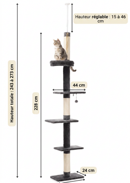 Arbre à chat sol plafond réglable gris & beige