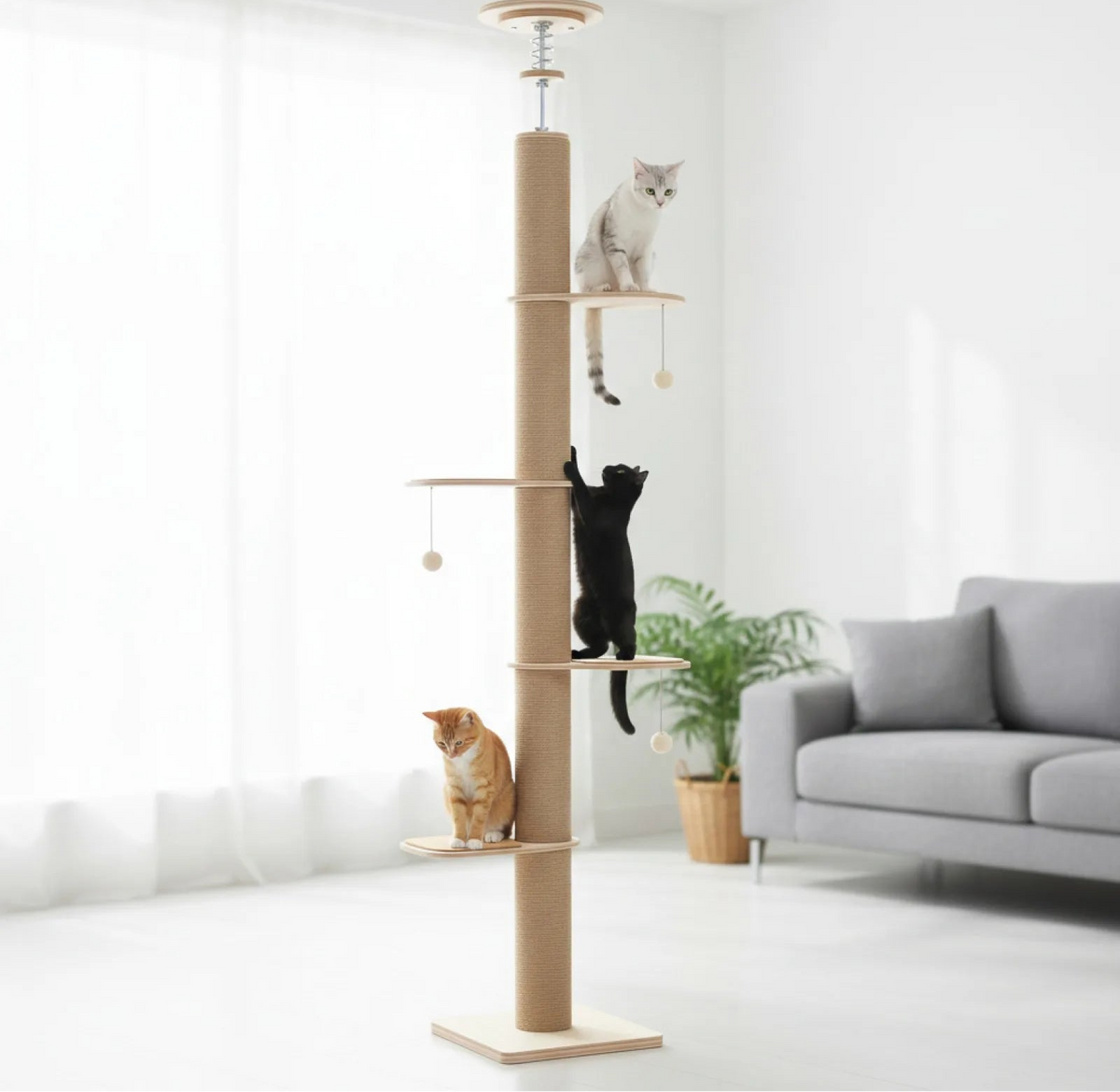 Arbre à Chat Sol Plafond – Griffoir Géant Sisal Naturel