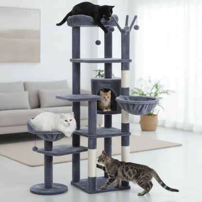 Arbre à Chat XXL 150 cm – Tour Multi-Niveaux Gris Foncé