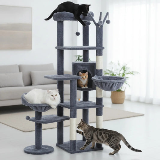 Arbre à Chat XXL 150 cm – Tour Multi-Niveaux Gris Foncé