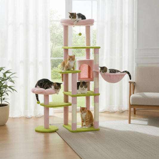 Arbre à Chat XXL Rose – Grande Tour 150 cm