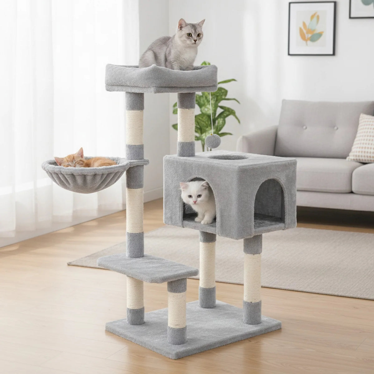 Arbre à chat 100 cm maisonnette 3 portes 1