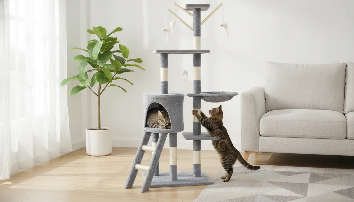 Arbre à chat 140 cm gris multi-niveaux 1