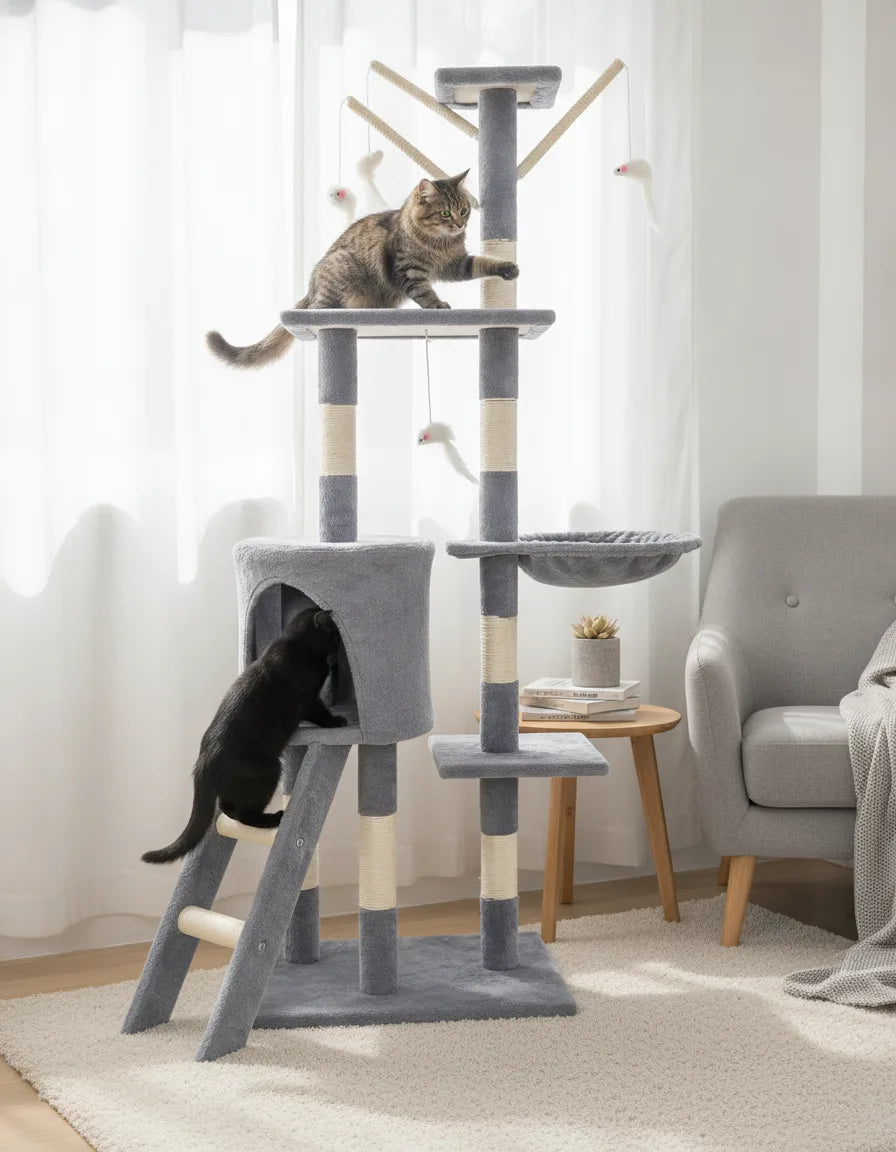 Arbre à chat 140 cm gris multi-niveaux 2