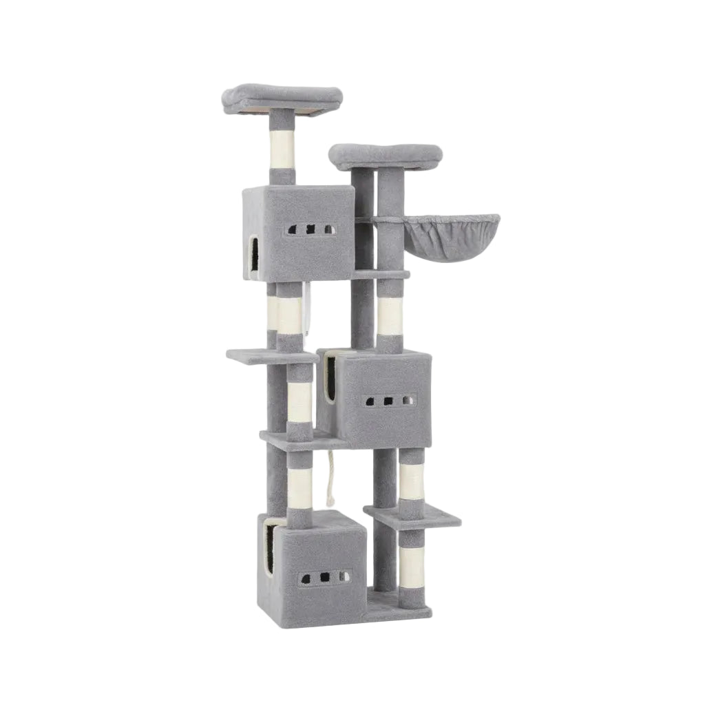 Arbre à chat XXL 193 cm - 7 niveaux gris 3 condos 1