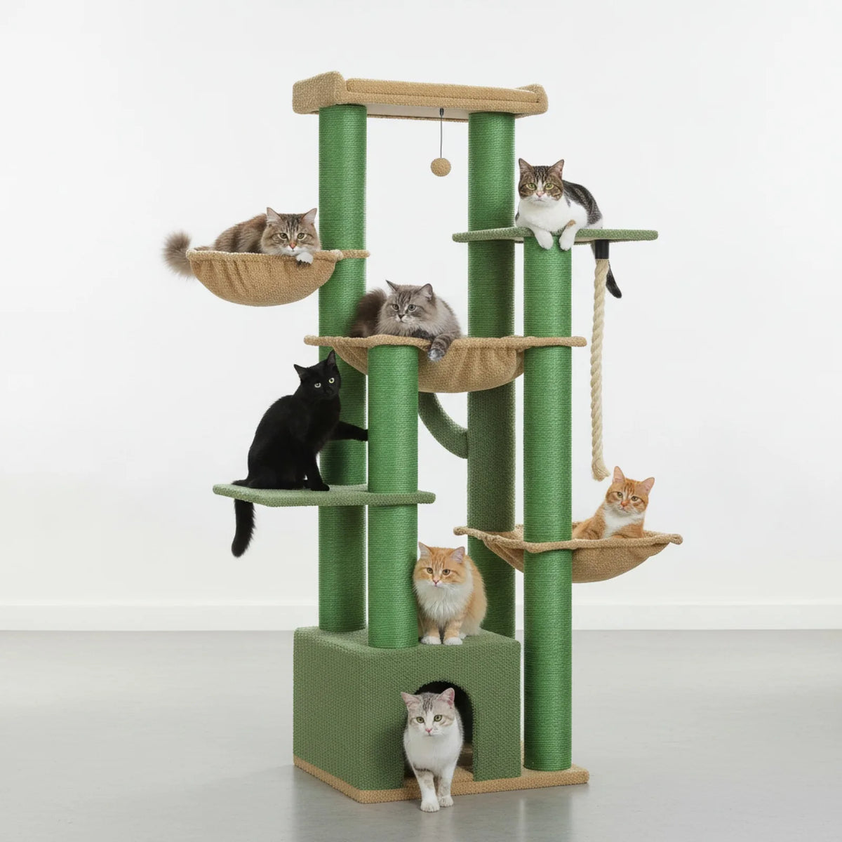 Arbre à chat XXL 7 niveaux vert beige - 11 griffoirs sisal 1