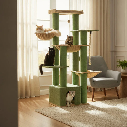 Arbre à chat XXL 7 niveaux vert beige - 11 griffoirs sisal 4