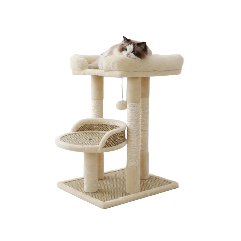 Arbre à chat beige 2 condos hamac et perchoir