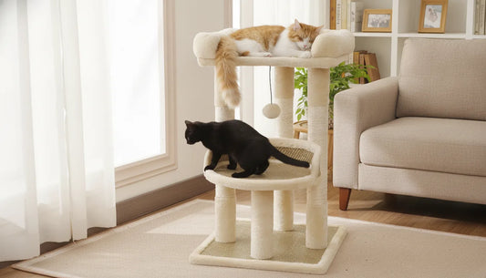Arbre à chat beige 2 condos hamac et perchoir 1