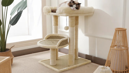 Arbre à chat beige 2 condos hamac et perchoir 2