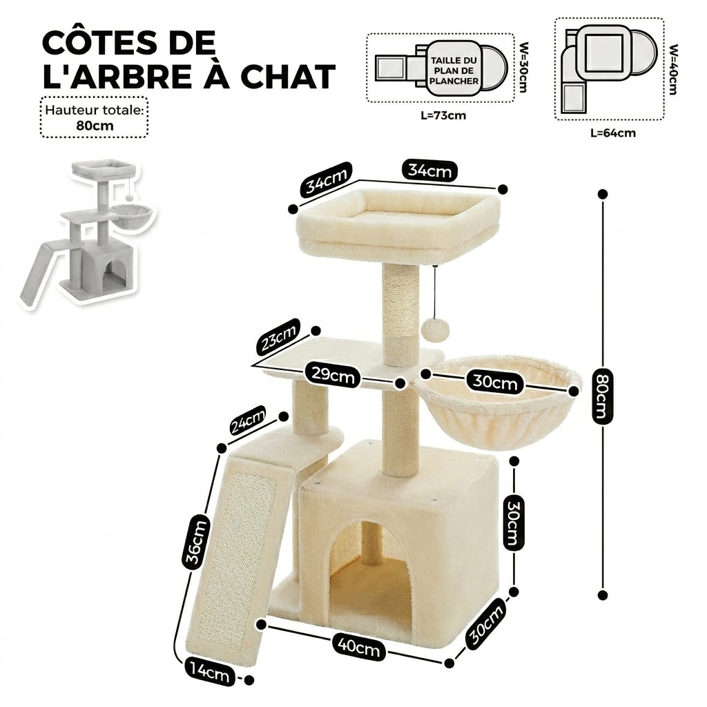 Arbre à chat beige multi-activités hamac perchoir