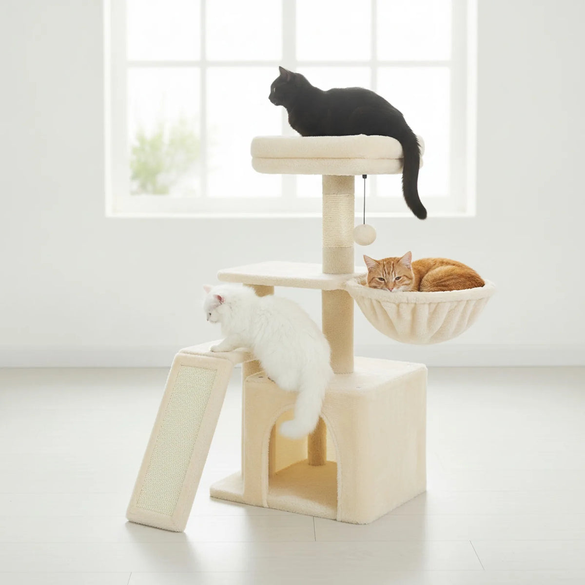 Arbre à chat beige multi-activités hamac perchoir 2