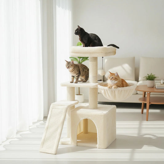 Arbre à chat beige multi-activités hamac perchoir 4