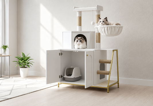 Arbre à chat design 2 condos hamac bois FSC