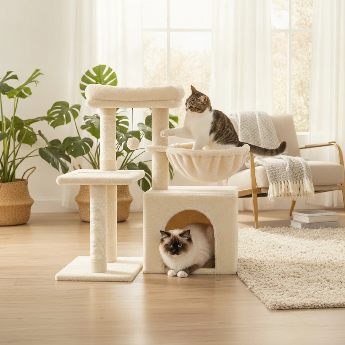 Arbre à chat design beige multi-niveaux