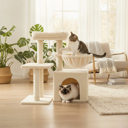 Arbre à chat design beige multi-niveaux