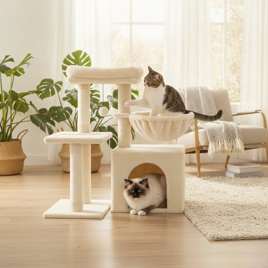 Arbre à chat design beige multi-niveaux