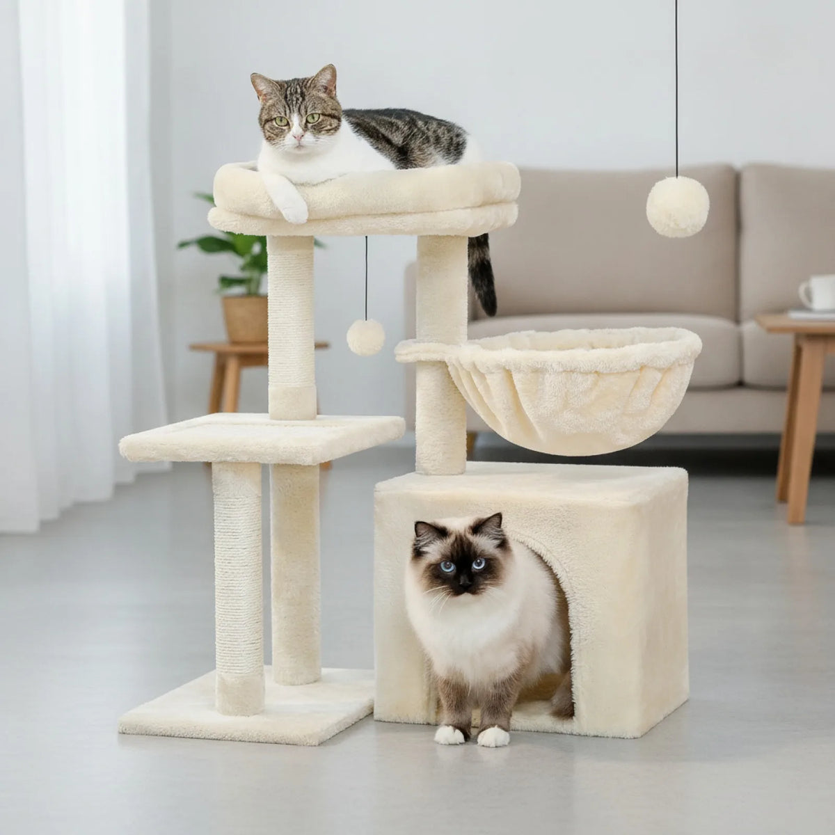 Arbre à chat design beige multi-niveaux 3