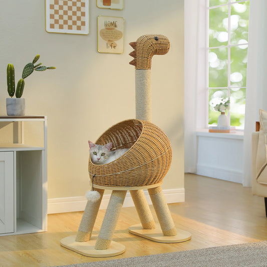 Arbre à chat design dinosaure en rotin