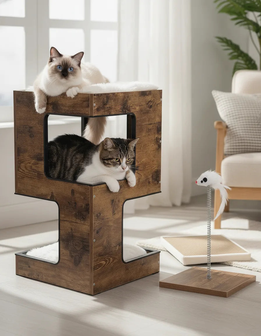 Arbre à chat design en bois 2 condos