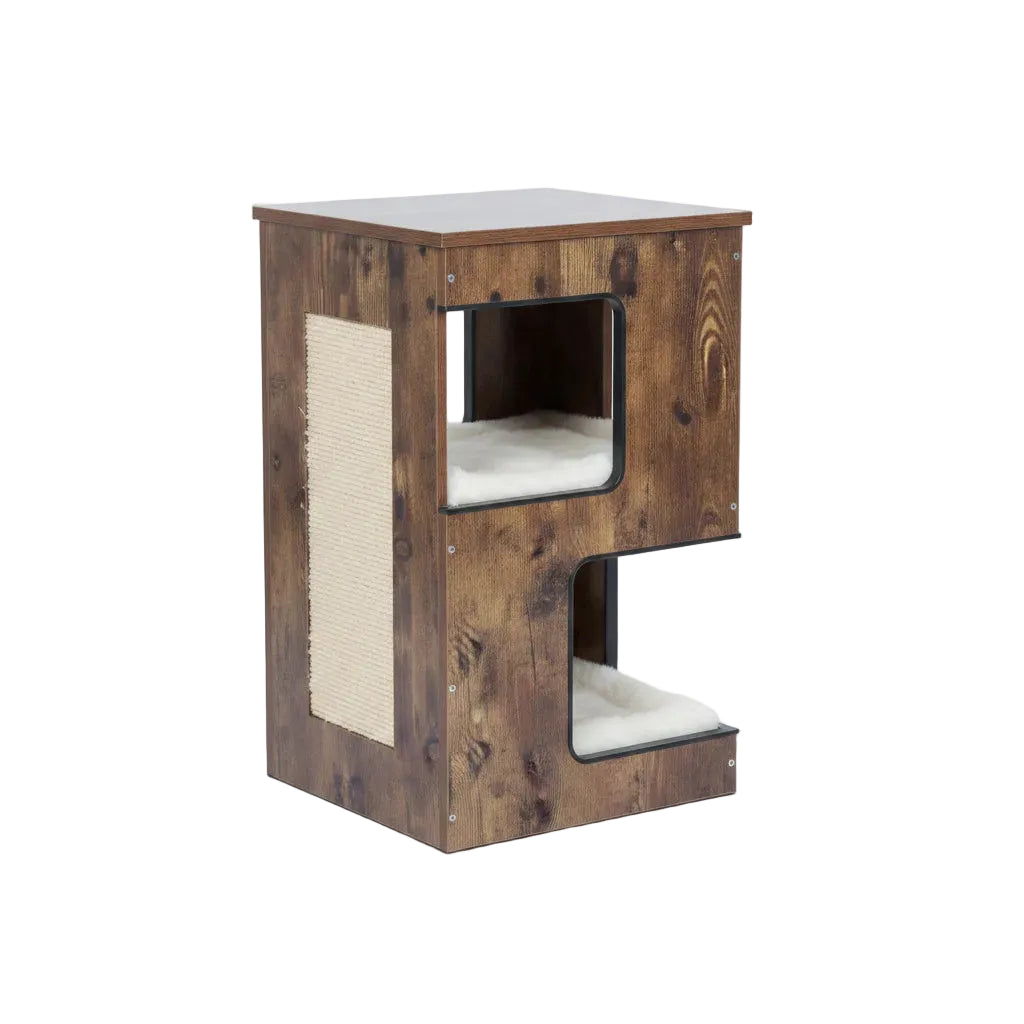 Arbre à chat design en bois 2 condos 1