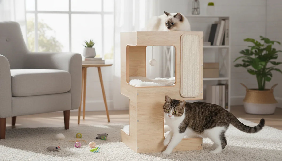 Arbre à chat design en bois 2 condos 2