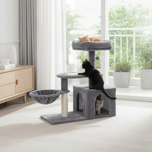 Arbre à chat design gris - hamac, perchoir amovible, sisal