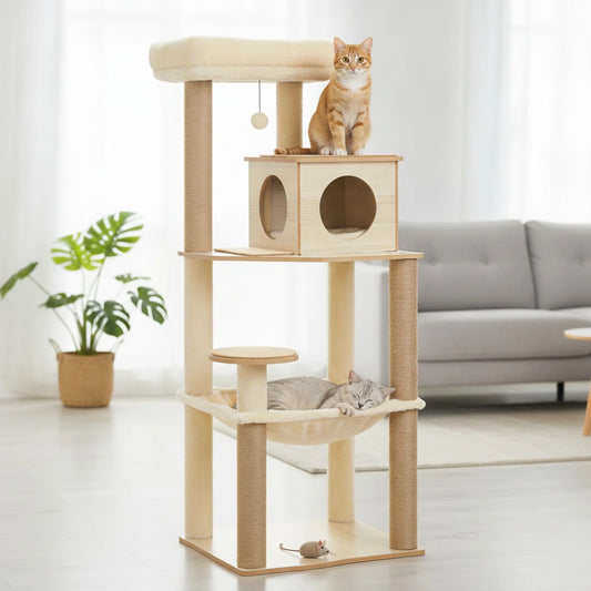Arbre à chat design multi-niveaux beige 1