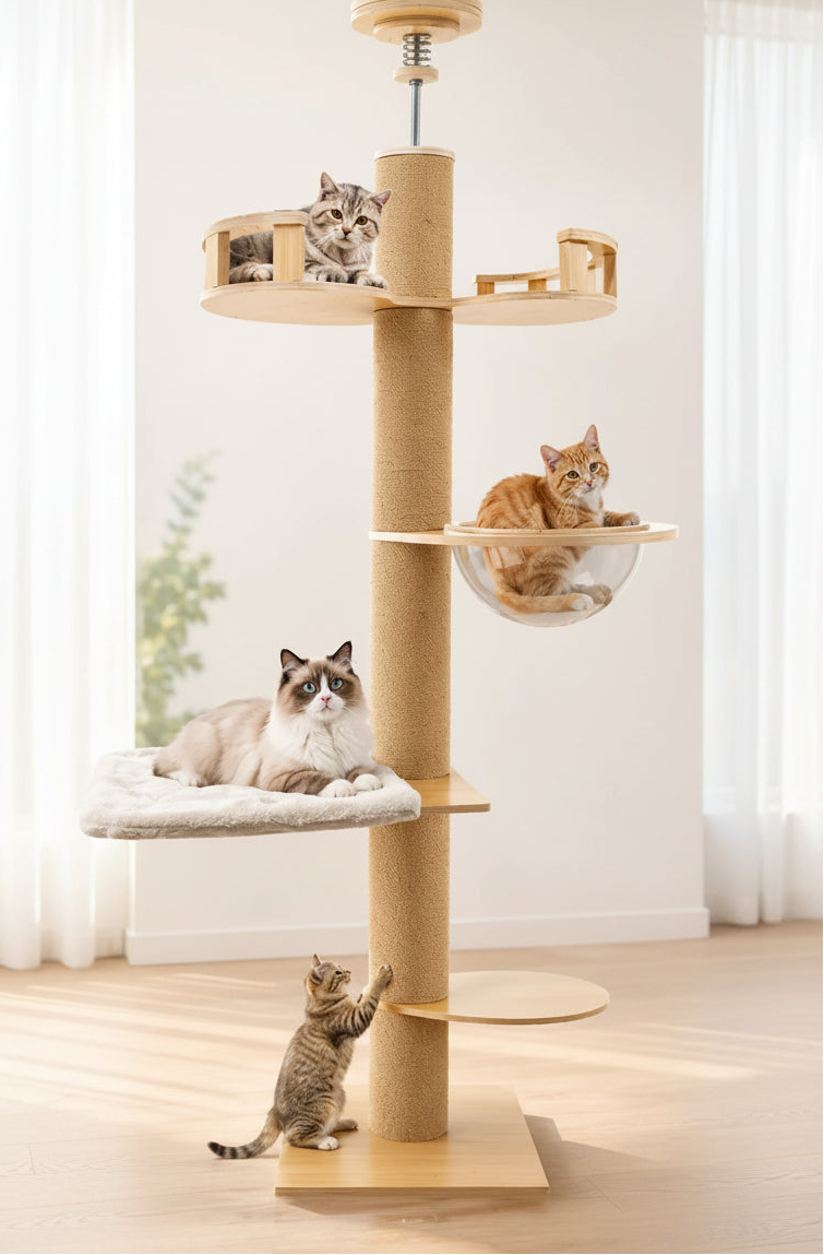 Arbre à chat en bois massif sol plafond