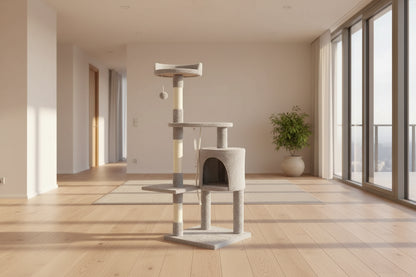 Arbre à chat gris 140 cm multi-niveaux