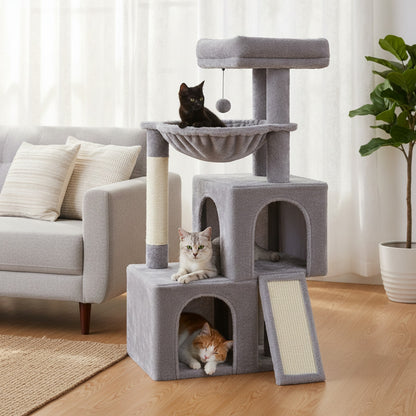 Arbre à chat multi-niveaux 2 condos, hamac & perchoir 