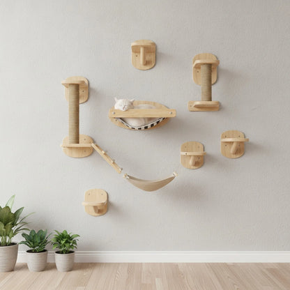 Arbre à chat mural en bois