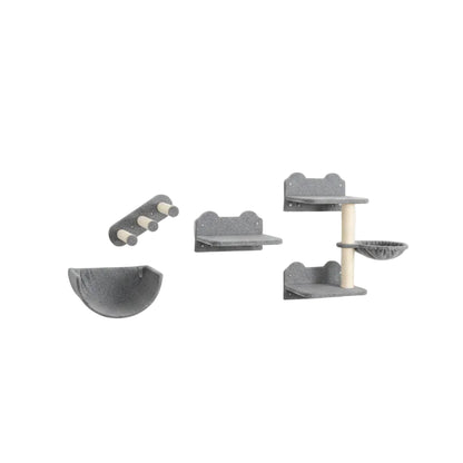 Arbre à chat mural gris - Kit de 4 pièces 1