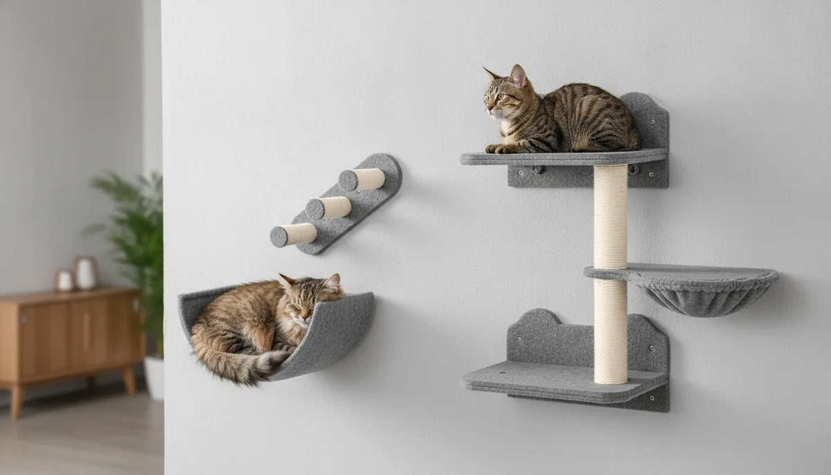 Arbre à chat mural gris - Kit de 4 pièces 2