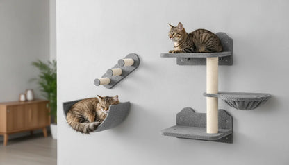 Arbre à chat mural gris - Kit de 4 pièces 2