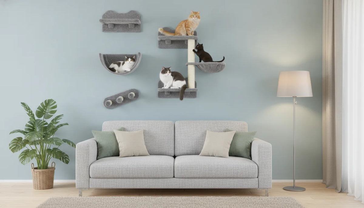 Arbre à chat mural gris - Kit de 4 pièces 3
