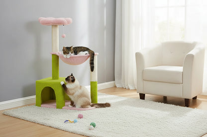 Arbre à chat original vert et rose design fleur 