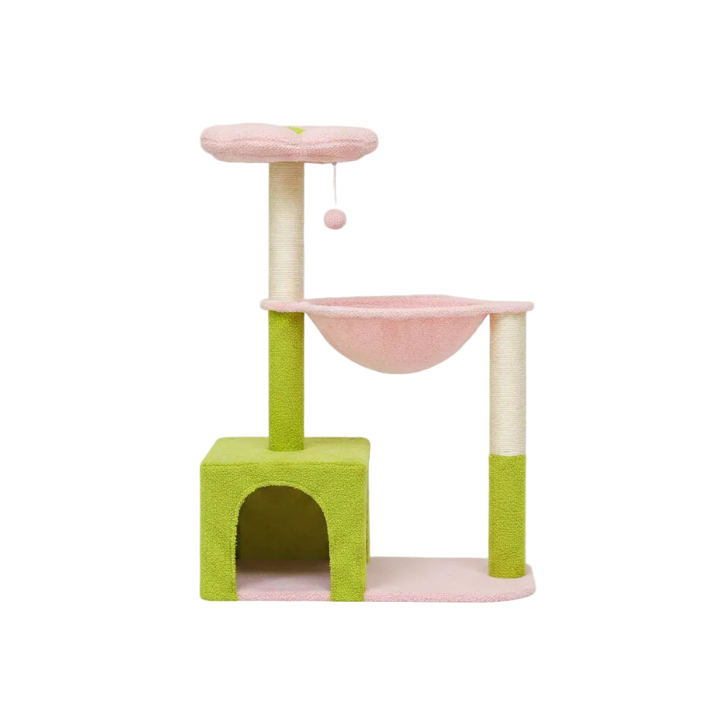 Arbre à chat original vert et rose design fleur 1