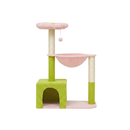 Arbre à chat original vert et rose design fleur 1
