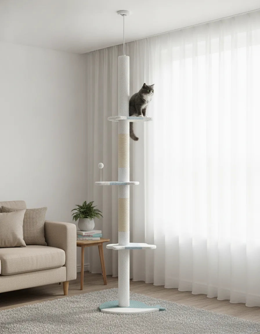 Arbre à chat sol plafond blanc réglable
