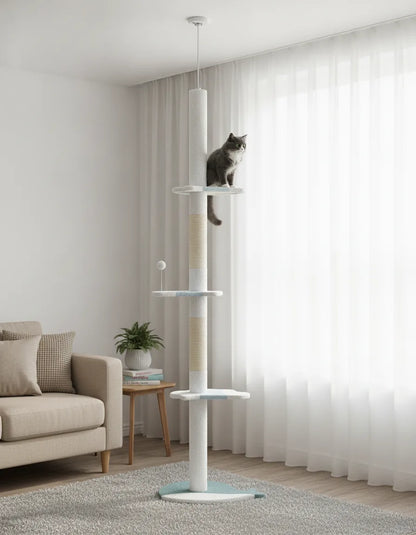 Arbre à chat sol plafond blanc réglable
