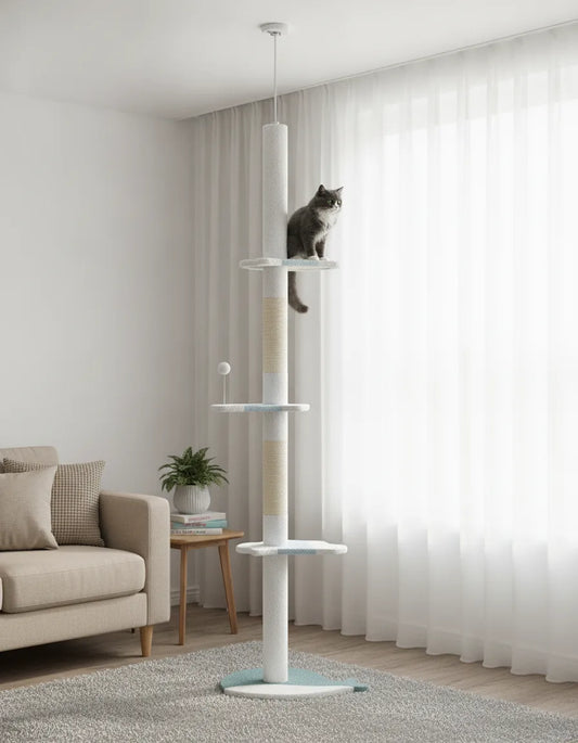 Arbre à chat sol plafond blanc réglable