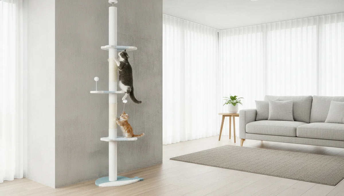 Arbre à chat sol plafond blanc réglable 2