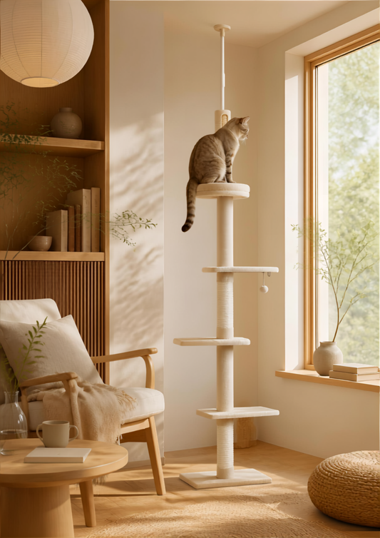 Arbre à chat sol plafond réglable gris & beige