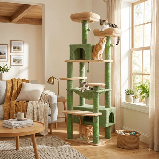 Grand arbre à chat multi-niveaux vert beige
