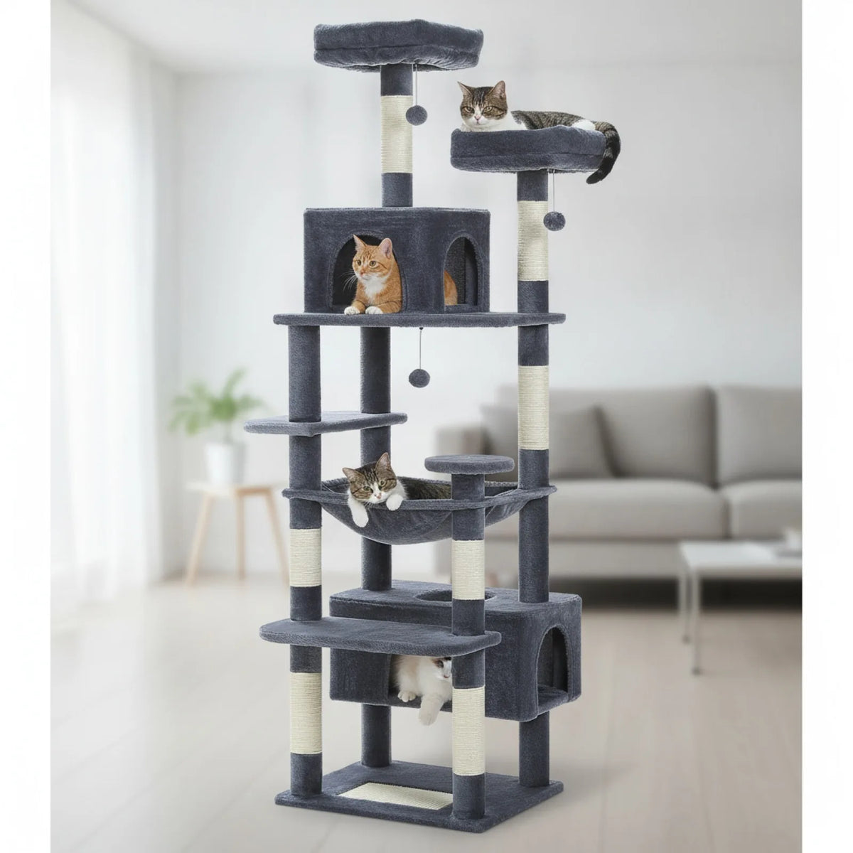 Grand arbre à chat gris foncé – 3 tailles, 5 niveaux
