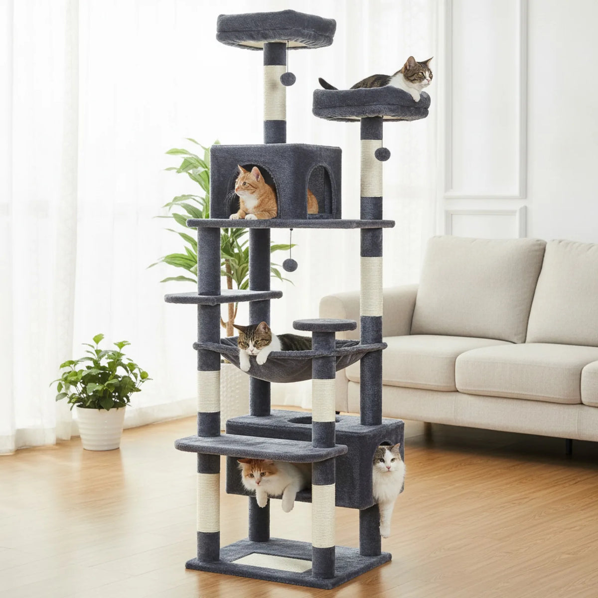 Grand arbre à chat gris foncé – 3 tailles, 5 niveaux 3