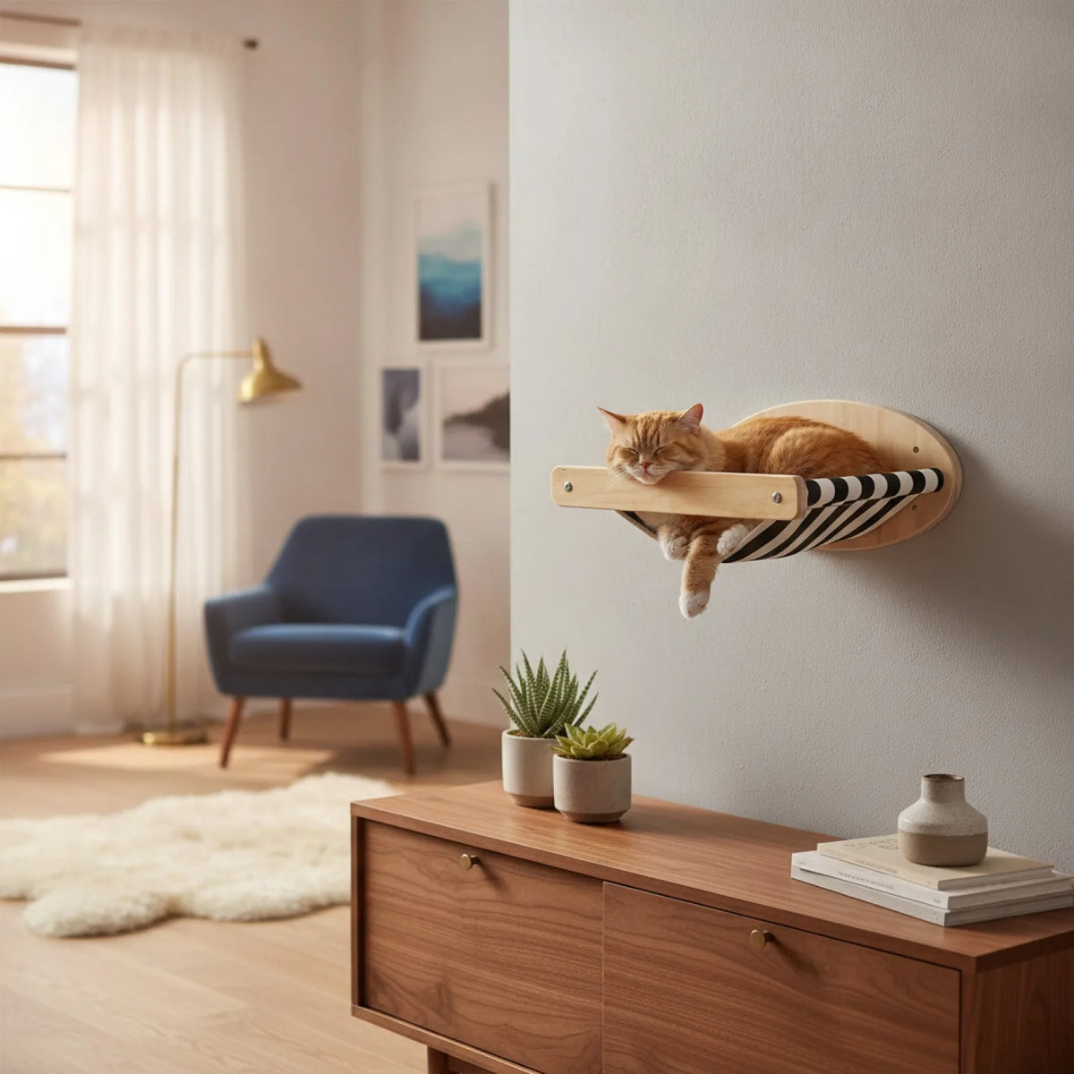 Hamac Mural Chat – Cocon Suspendu en Bois 2